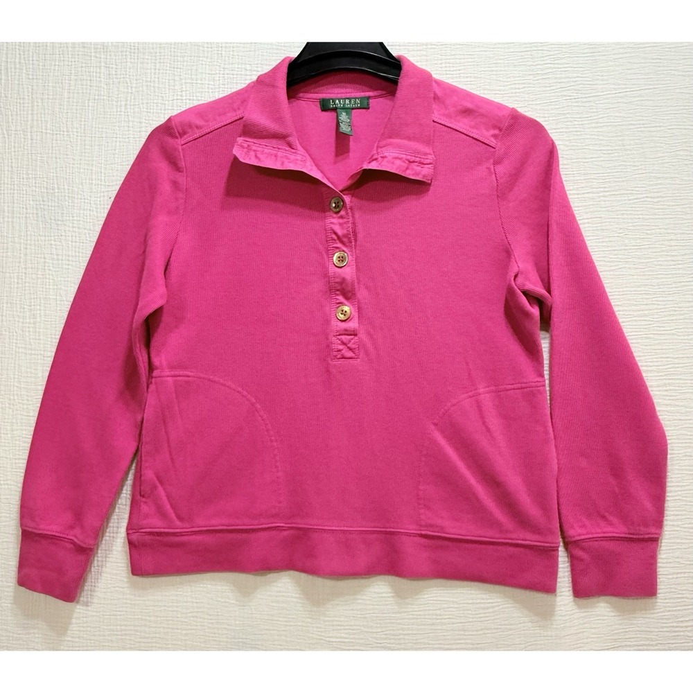 Lauren Ralph Lauren Henley Sweatshirt Womens M Pink‎ Ribbed Pullover Old Money